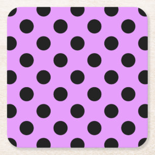 Black polka dots on lilac square paper coaster