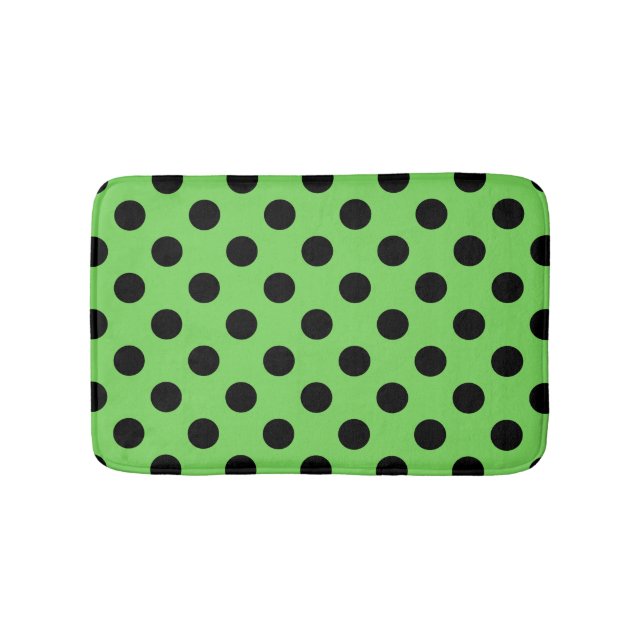 Black polka dots on lime green bath mat (Front)