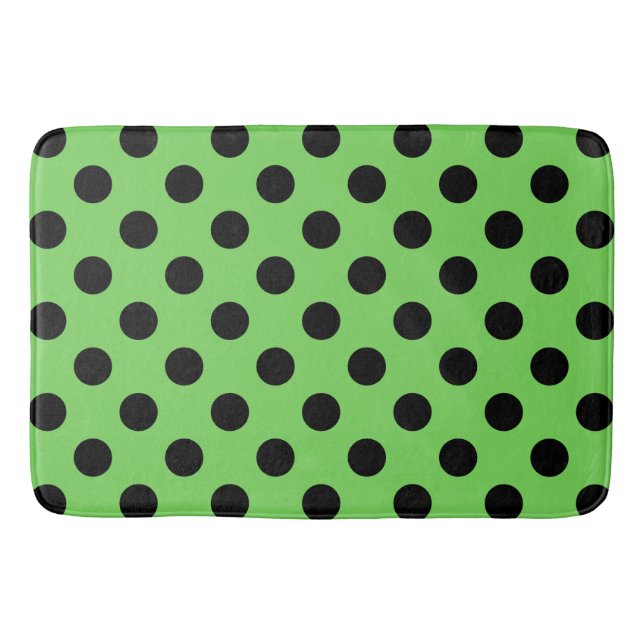 Black polka dots on lime green bath mat (Front)