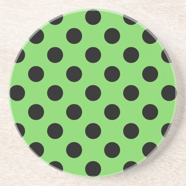 Black polka dots on lime green coaster (Front)