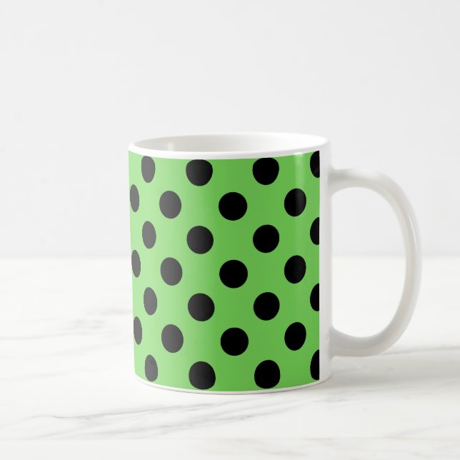 Black polka dots on lime green coffee mug (Right)