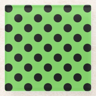 Black polka dots on lime green glass coaster