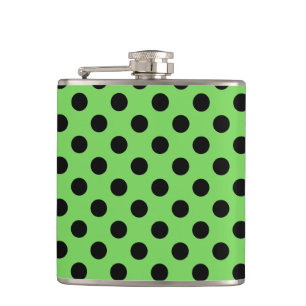 Black polka dots on lime green hip flask