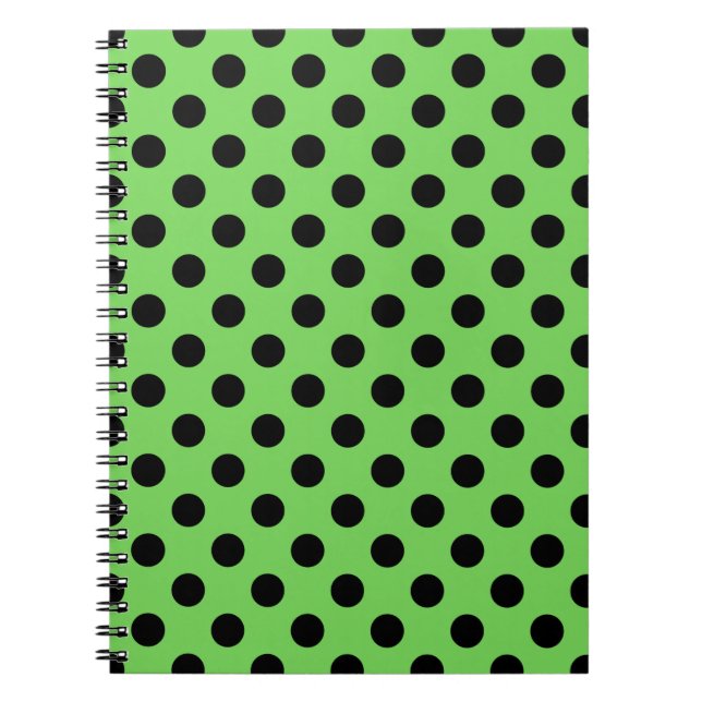 Black polka dots on lime green notebook (Front)