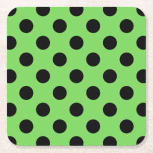 Black polka dots on lime green square paper coaster