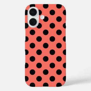 Black polka dots on living coral iPhone 16 case