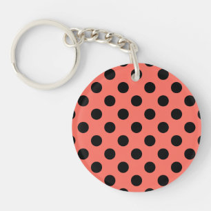Black polka dots on living coral key ring