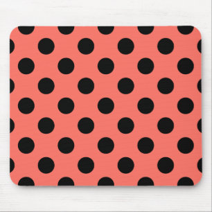 Black polka dots on living coral mouse pad