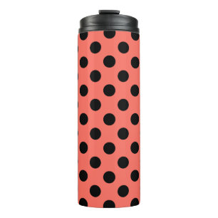 Black polka dots on living coral thermal tumbler