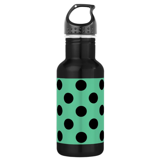 Black polka dots on mint green 532 ml water bottle (Front)
