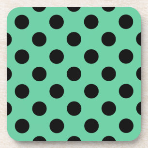 Black polka dots on mint green coaster