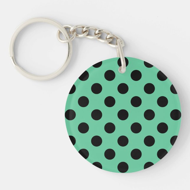 Black polka dots on mint green key ring (Front)