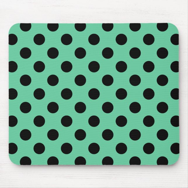 Black polka dots on mint green mouse pad (Front)