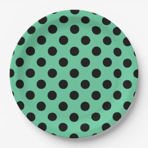Black polka dots on mint green paper plate