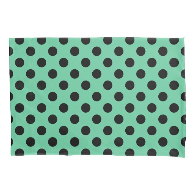 Black polka dots on mint green pillowcase (Front)