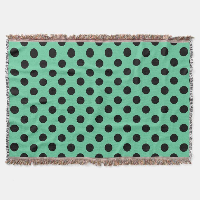 Black polka dots on mint green throw blanket (Front)