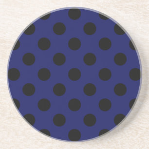 Black polka dots on navy blue coaster