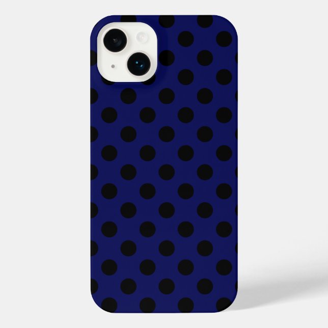 Black polka dots on navy blue iPhone case (Back)