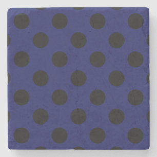 Black polka dots on navy blue stone coaster