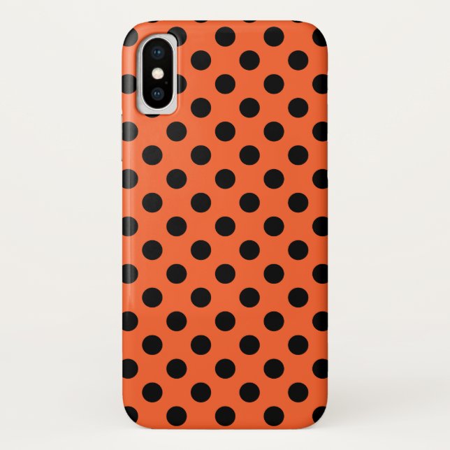 Black polka dots on orange Case-Mate iPhone case (Back)