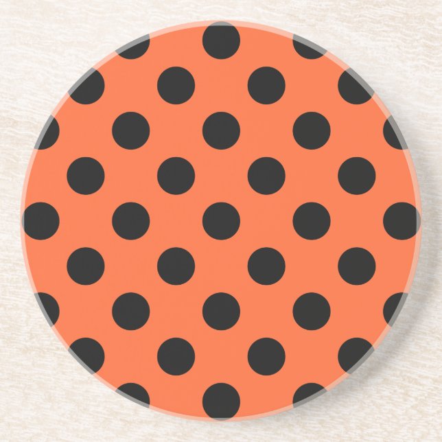 Black polka dots on orange coaster (Front)