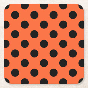Black polka dots on orange square paper coaster