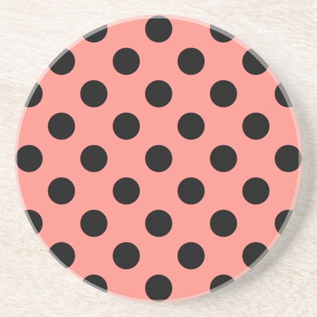 Black polka dots on peach coaster (Front)
