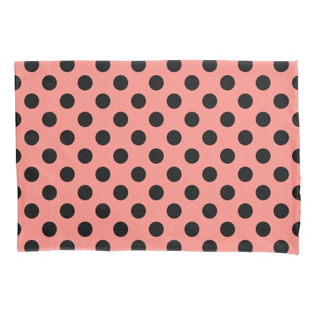 Black polka dots on peach pillowcase (Front)