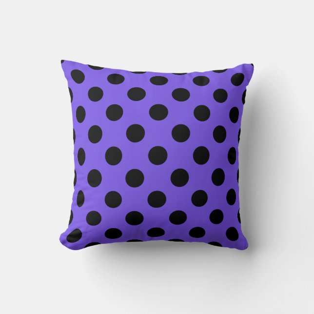 Black polka dots on periwinkle cushion (Front)