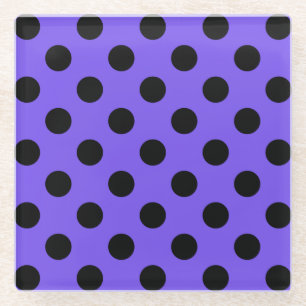Black polka dots on periwinkle glass coaster