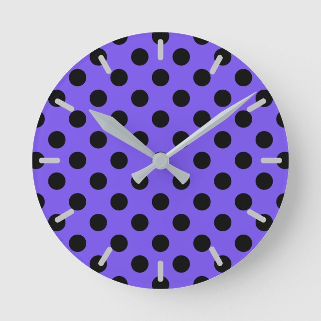 Black polka dots on periwinkle round clock (Front)