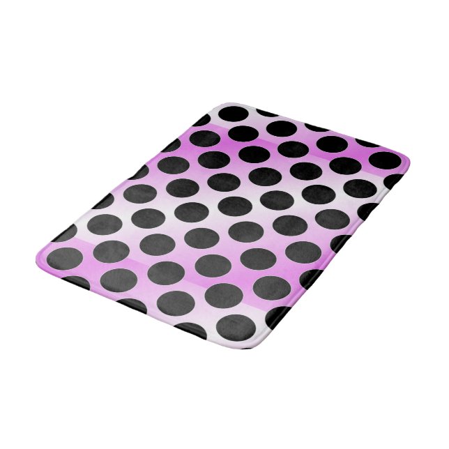 Black polka dots on pink bath mat (Angled)