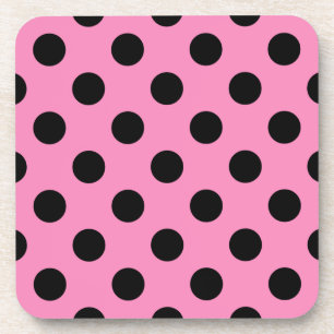 Black polka dots on pink coaster