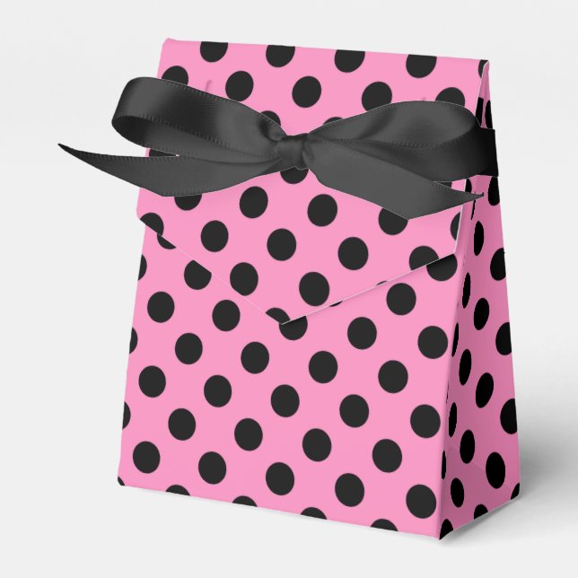 Black polka dots on pink favour box (Front Side)