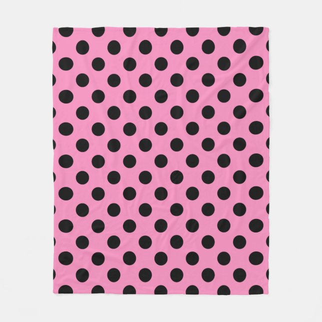Black polka dots on pink fleece blanket (Front)
