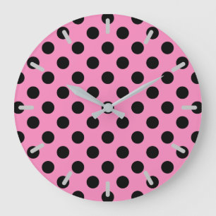 Black polka dots on pink large clock