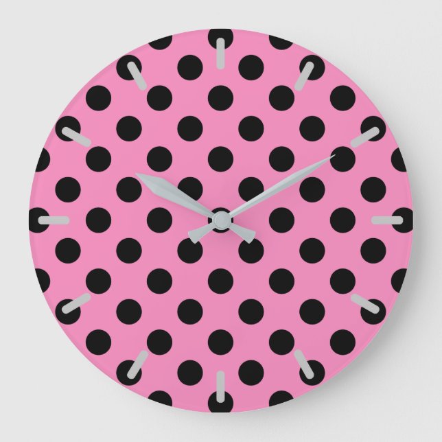 Black polka dots on pink large clock (Front)