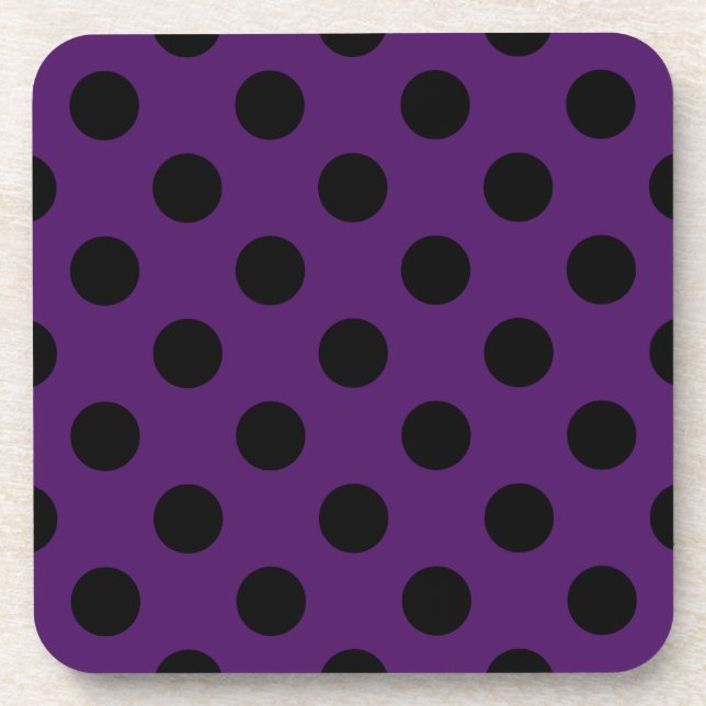 Black polka dots on plum purple coaster (Front)
