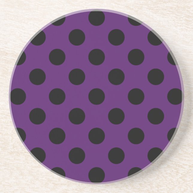 Black polka dots on plum purple coaster (Front)