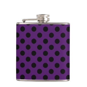 Black polka dots on plum purple hip flask