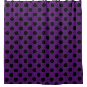 Black polka dots on plum purple shower curtain