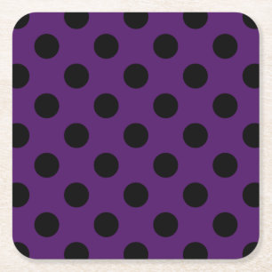 Black polka dots on plum purple square paper coaster