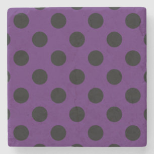 Black polka dots on plum purple stone coaster