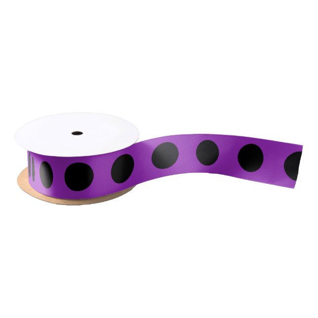 Black polka dots on purple satin ribbon (Spool)