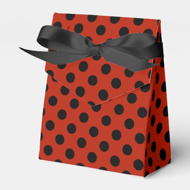 Black polka dots on red favour box (Front Side)