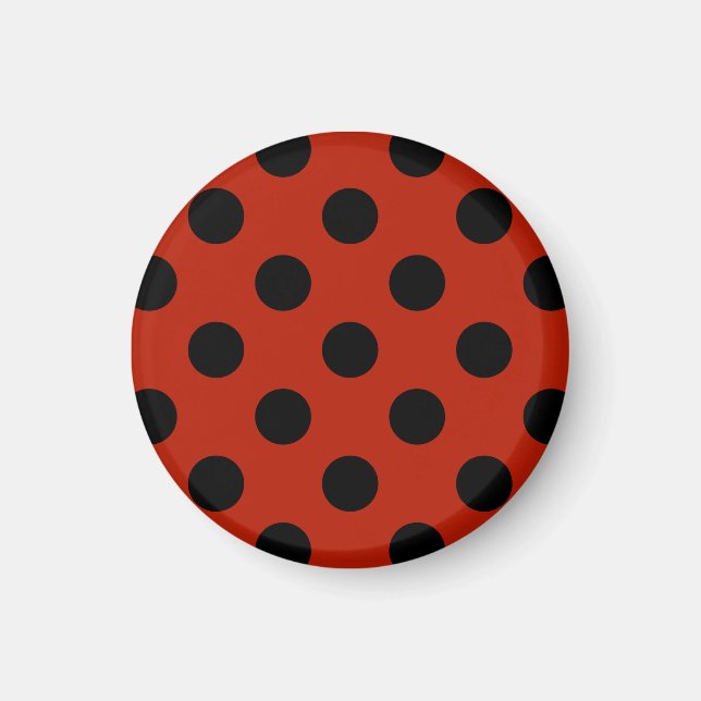 Black polka dots on red magnet (Front)