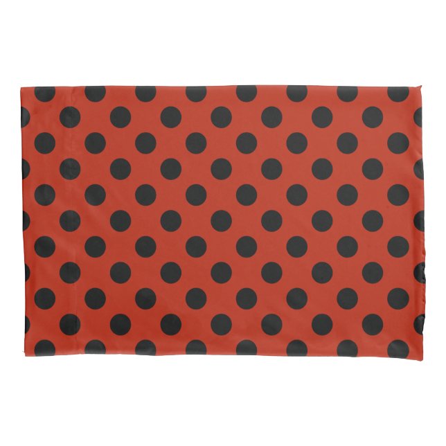 Black polka dots on red pillowcase (Front)