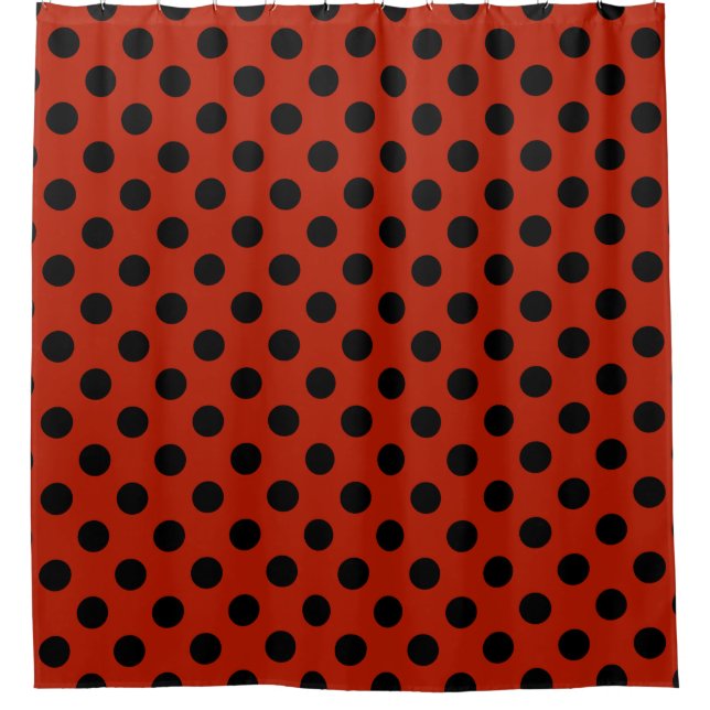 Black polka dots on red shower curtain (Front)