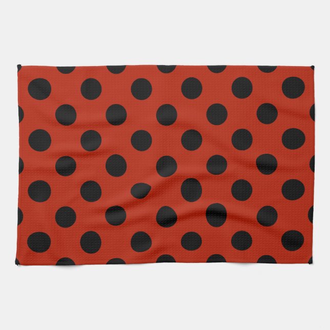 Black polka dots on red tea towel (Horizontal)