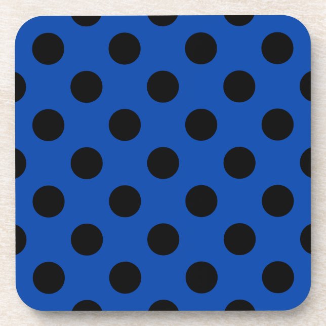 Black polka dots on royal blue coaster (Front)